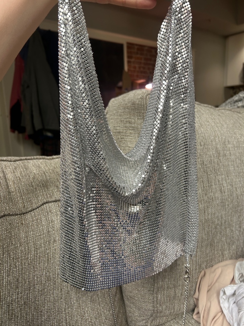 Forever 21 Silver Sequin Cowl Neck Tank